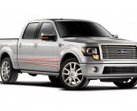 2011 Ford Harley-Davidsonª F-150: New graphics on the hood and body side of the truck are executed in an engine-turned finish and feature dimensional satin chrome "Harley-Davidson" lettering. The graphics are reminiscent of the "speed scallops" used on hot rods. (08/10/2010)