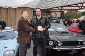 Phil Johnson presents winner James Howell with trophy, Simply Ford 2017