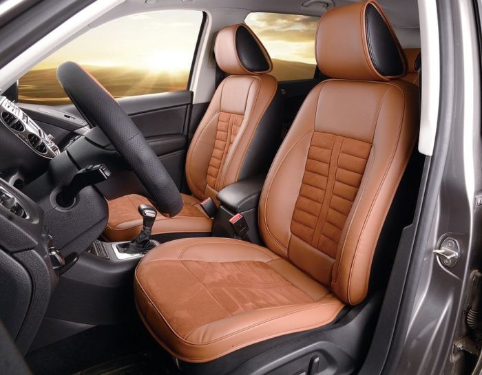 Front seat of a car with custom leather seats