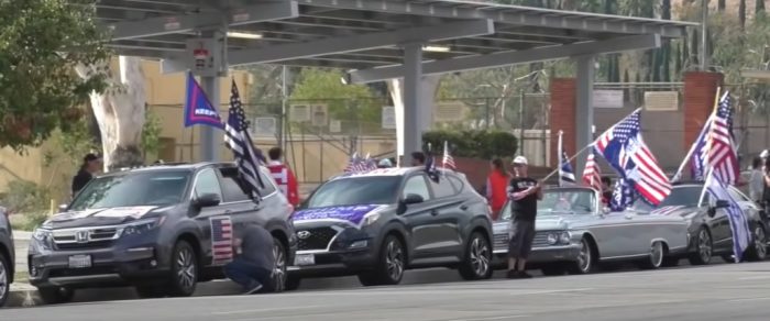 Car rally by Trump supporters in San Fernando Valley, Los Angeles County, California