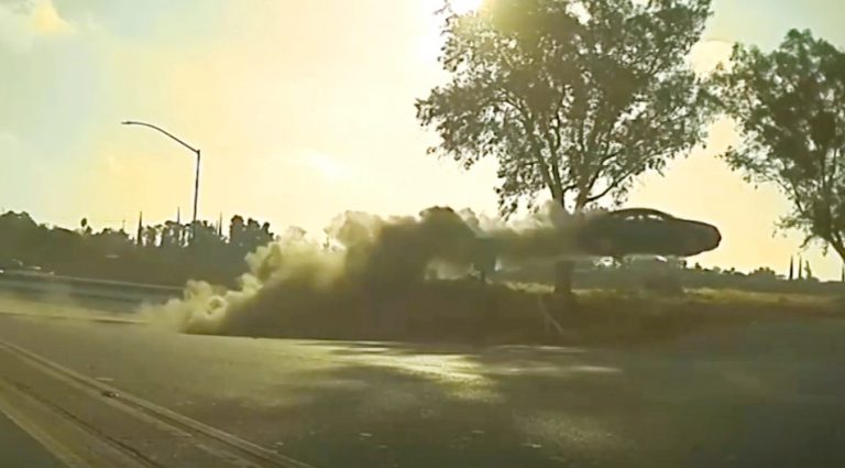 Car flies off highway goes airborne in Modesto, California | SpeedLux