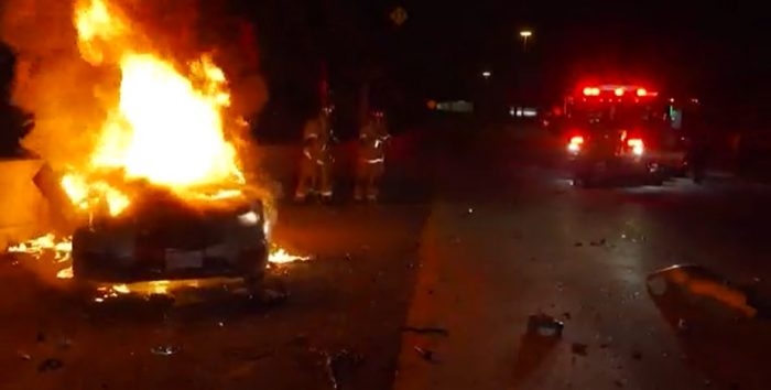 car burst into flames, houston, texas